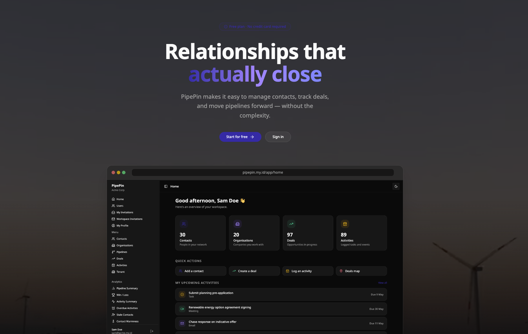 Pipepin CRM screenshot